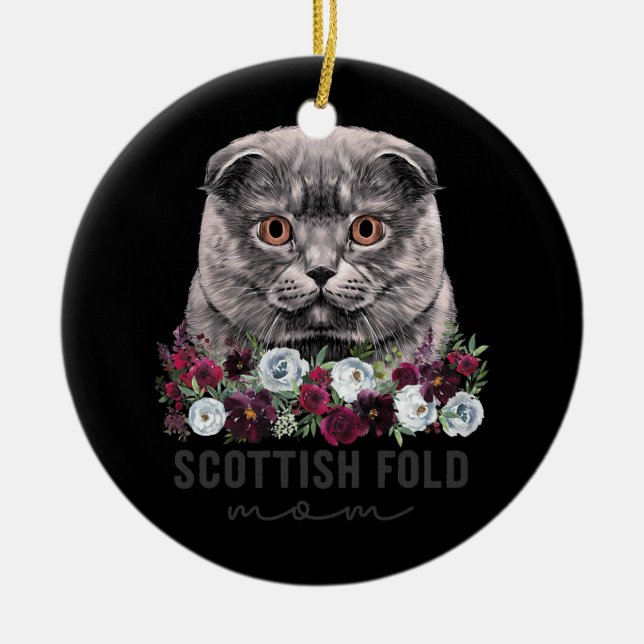 Scottish Fold Cat Mama Floral  Keramik Ornament (Vorne)