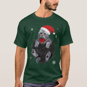 Scottish Fold Cat Pocket mit Weihnachtsfeier Weihn T-Shirt