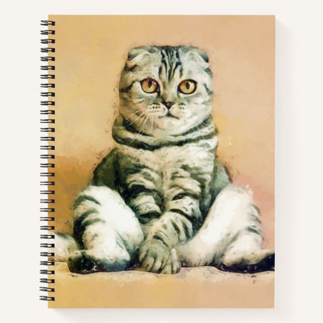 Scottish Fold Cat Sitting Portrait Notizbuch (Vorderseite)