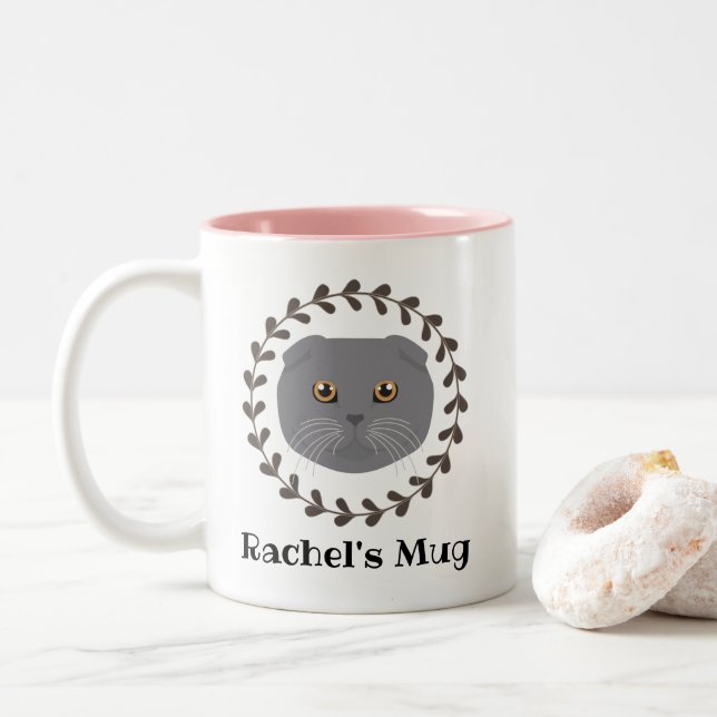 Scottish Fold Cat Zweifarbige Tasse (Mit Donut)