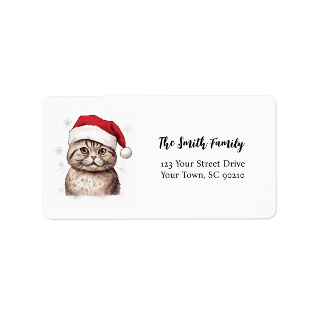 Scottish Fold Christmas Cat Rücksendeadressen-Aufk Adressaufkleber (Vorne)