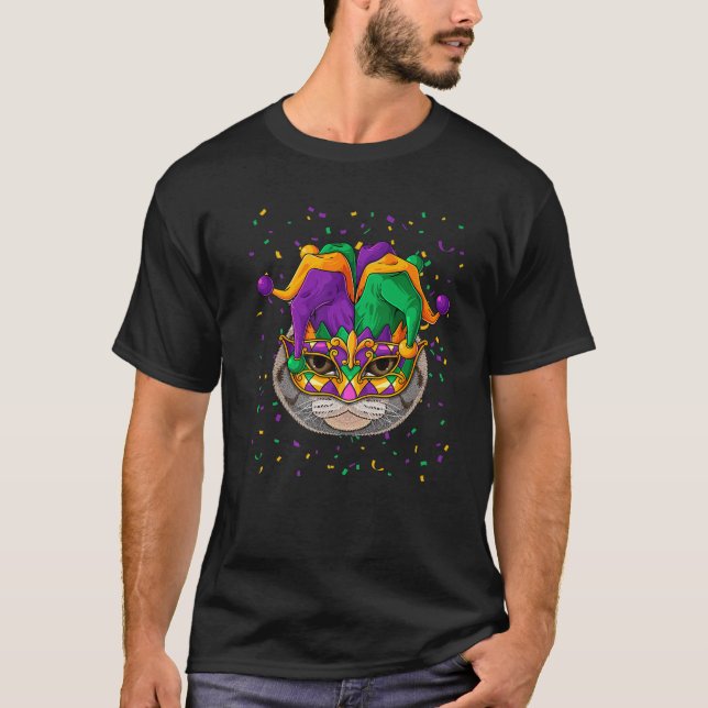 Scottish Fold Mardi Gras Cat Face Carnival Jester T-Shirt (Vorderseite)