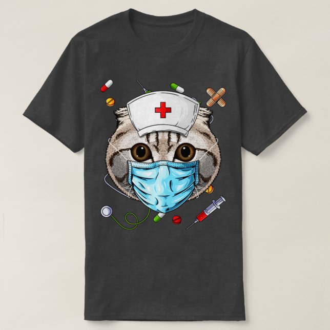 Scottish Fold Nurse RN Funny ER Nursing School Gra T-Shirt (Design vorne)