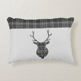Scottish Gray Tartan Stag Head Antler Rustic Zierkissen