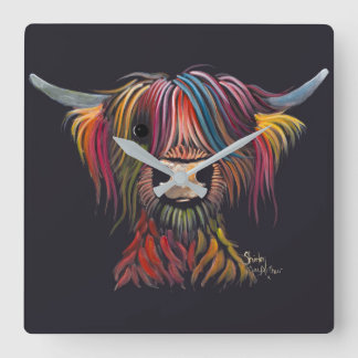 Scottish Hairy Highland Cow ' OLIVER ' Wall Clock Quadratische Wanduhr