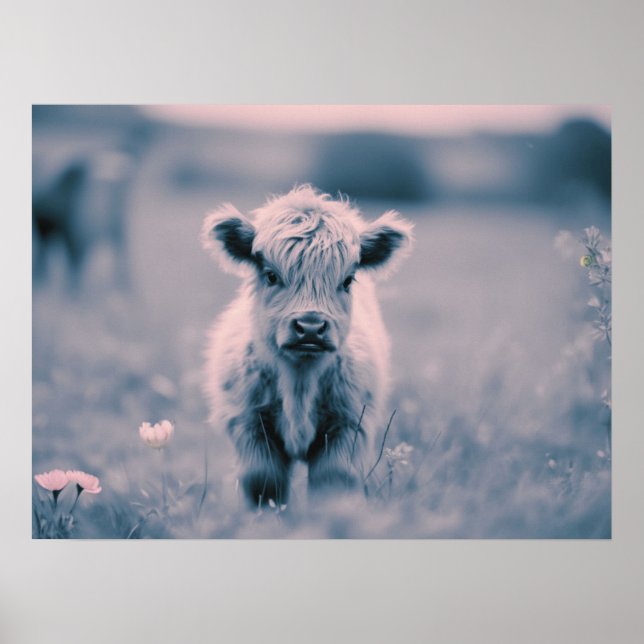 Scottish Highland Calf Baby Cow Pink Tint Print Poster (Vorne)