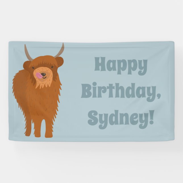 Scottish Highland Cattle Cow Graphic Personalisier Banner (Horizontal)