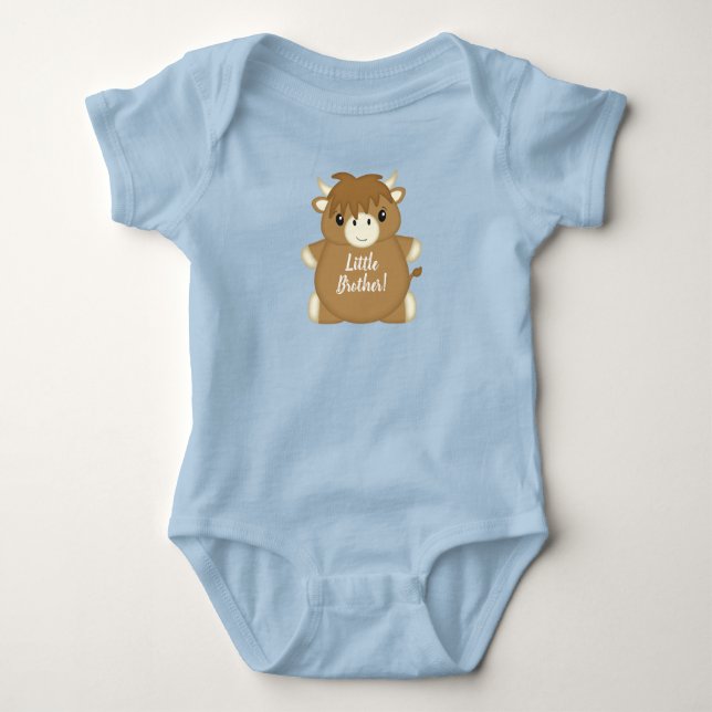 Scottish Highland Cow Baby Shower Blue Baby Strampler (Vorderseite)