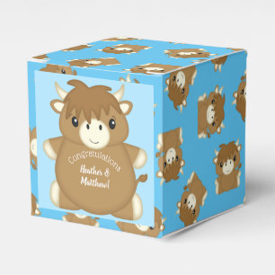 Scottish Highland Cow Baby Shower Blue Geschenkschachtel