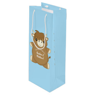Scottish Highland Cow Baby Shower Blue Geschenktüte Für Weinflaschen