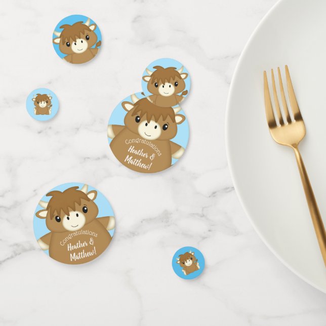 Scottish Highland Cow Baby Shower Blue Konfetti (Gruppe)