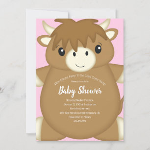 Scottish Highland Cow Baby Shower Pink Einladung