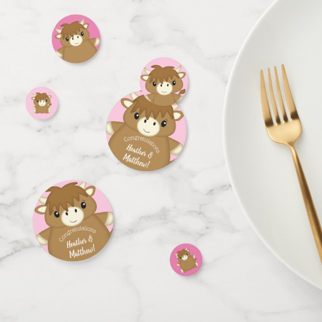 Scottish Highland Cow Baby Shower Pink Konfetti (Gruppe)