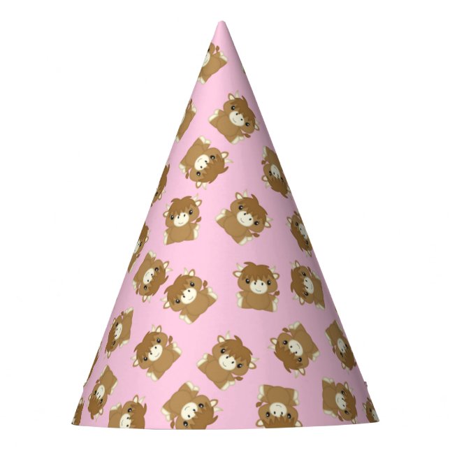 Scottish Highland Cow Birthday Party Pink Partyhütchen (Vorderseite)