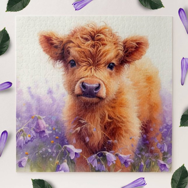 Scottish Highland Cow Calf Lila Wildblumen (Von Creator hochgeladen)
