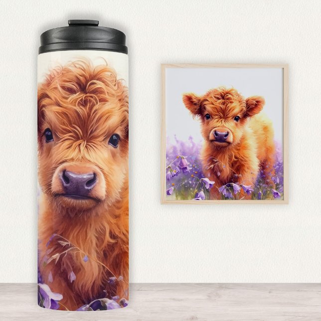 Scottish Highland Cow Calf Lila Wildblumen Thermosbecher (Von Creator hochgeladen)