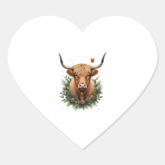 Scottish Highland Cow Cattle Hairy Cow Christmas W Herz-Aufkleber