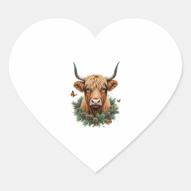 Scottish Highland Cow Cattle Hairy Cow Christmas W Herz-Aufkleber (Vorderseite)