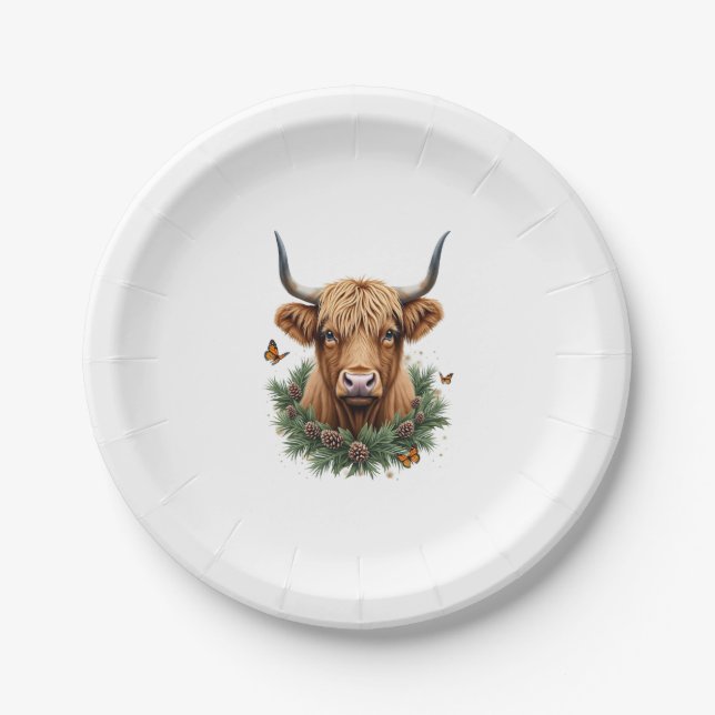 Scottish Highland Cow Cattle Hairy Cow Christmas W Pappteller (Vorderseite)