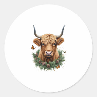 Scottish Highland Cow Cattle Hairy Cow Christmas W Runder Aufkleber
