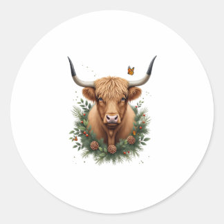 Scottish Highland Cow Cattle Hairy Cow Christmas W Runder Aufkleber