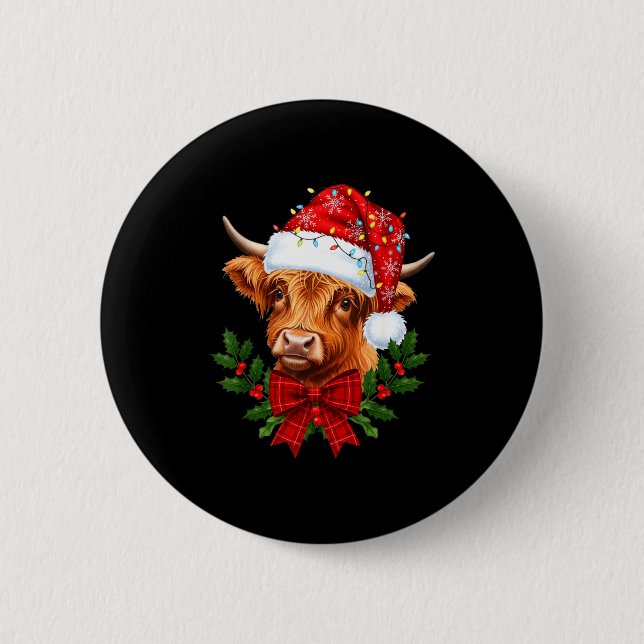 Scottish Highland Cow Christmas Funny Cow Lover Xm Button (Vorderseite)