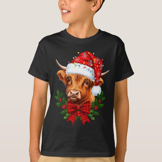Scottish Highland Cow Christmas Funny Cow Lover Xm T-Shirt (Vorderseite)