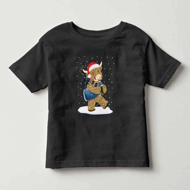 Scottish Highland Cow Christmas Piper Kleinkind T-shirt (Vorderseite)