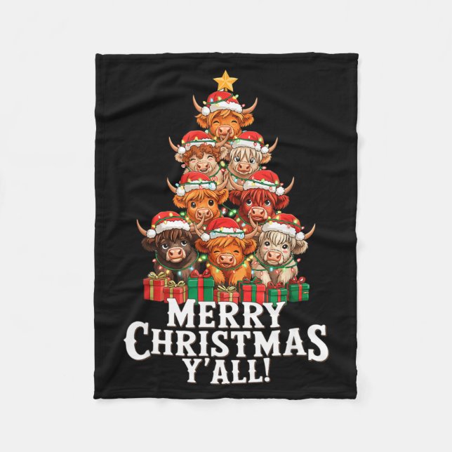 Scottish Highland Cow Christmas Tree Funny Cow Lov Fleecedecke (Vorderseite)