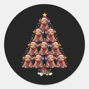 Scottish Highland Cow Christmas Tree Lights Xmas C Runder Aufkleber
