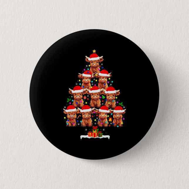Scottish Highland Cow Christmas Tree Lights Xmas P Button (Vorderseite)