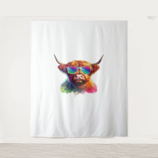 Scottish Highland Cow, Cowboy Boots & Blume Clas Wandteppich