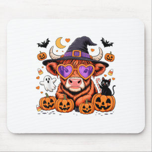 Scottish Highland Cow Ghost Pumpkin Candy Hallowee Mousepad
