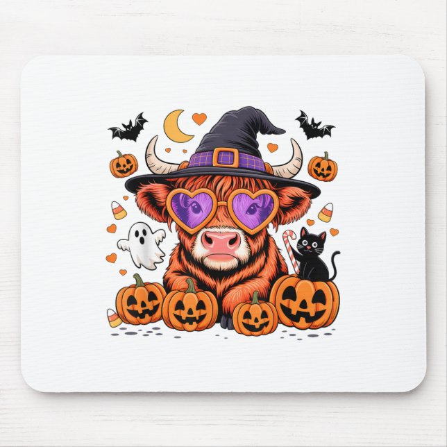 Scottish Highland Cow Ghost Pumpkin Candy Hallowee Mousepad (Vorne)