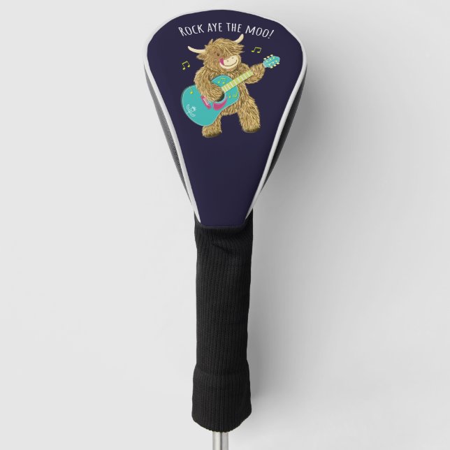 Scottish Highland Cow Gitarrist Rock Aye The Moo!  Golf Headcover (Vorderseite)