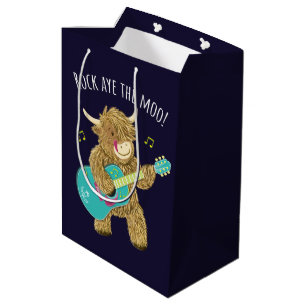Scottish Highland Cow Gitarrist Rock Aye The Moo! Mittlere Geschenktüte