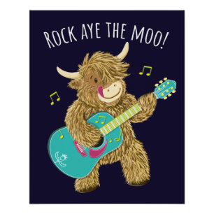 Scottish Highland Cow Gitarrist Rock Aye The Moo! Poster