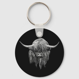 Scottish Highland Cow In Black And White Schlüsselanhänger