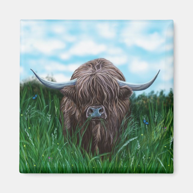 Scottish Highland Cow Painting Magnet (Vorne)