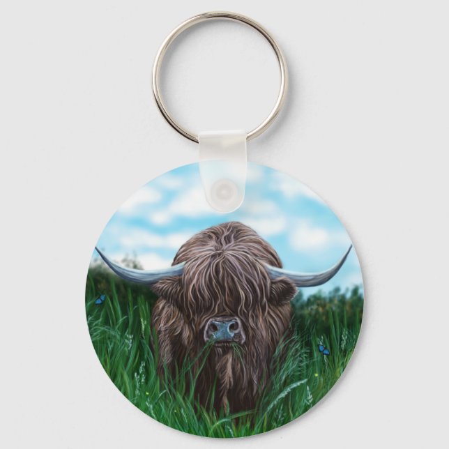 Scottish Highland Cow Painting Schlüsselanhänger (Vorderseite)