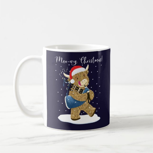 Scottish Highland Cow Plays Christmas Bagpipe Kaffeetasse (Links)
