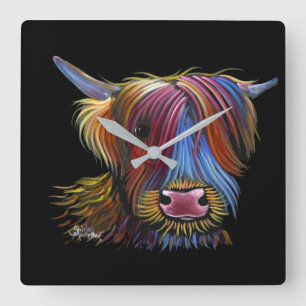 Scottish Highland Cow ' PODGER ' von Shirley M Quadratische Wanduhr