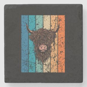 Scottish Highland Cow Retro Steinuntersetzer