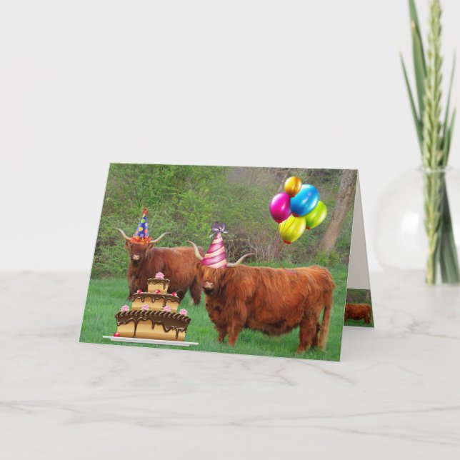 Scottish Highland Steer Party Birthday Karte (Vorderseite)