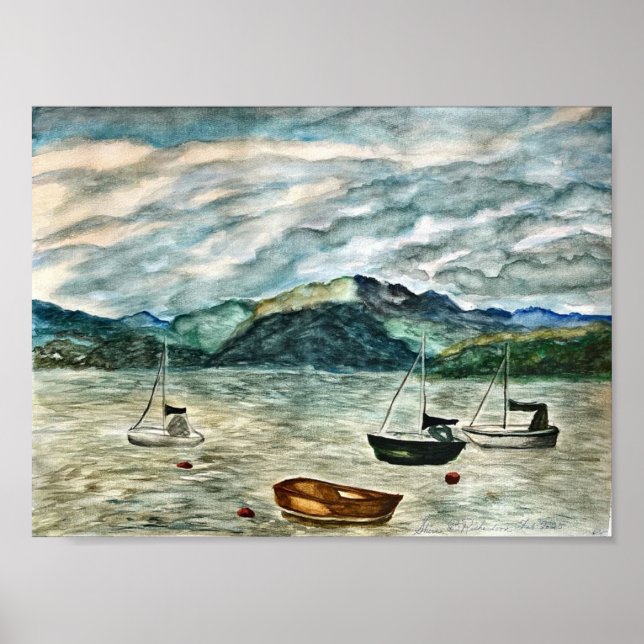 Scottish Highland Waterscape with Boats by Shira B Poster (Vorne)