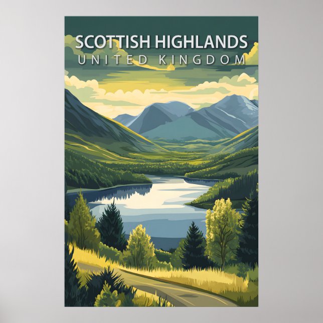 Scottish Highlands UK Mountains Landscape Travel Poster (Vorne)