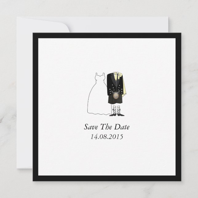 Scottish Kilt Bride & Groom Save the Date - gelb (Vorderseite)