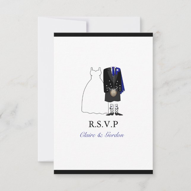Scottish Kilt Bride & Groom Wedding RSVP - Blue (Vorderseite)