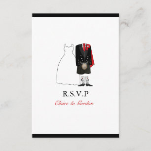 Scottish Kilt Bride & Groom Wedding RSVP - rot