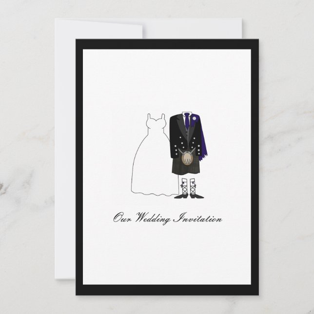 Scottish Kilt Wedding Invitation - Navy Blue Einladung (Vorderseite)
